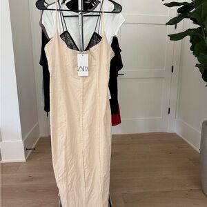 ZARA Beige Slip Dress with Black Lace